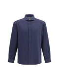 Brunello Cucinelli Cotton-Lyocell Shirt — Navy