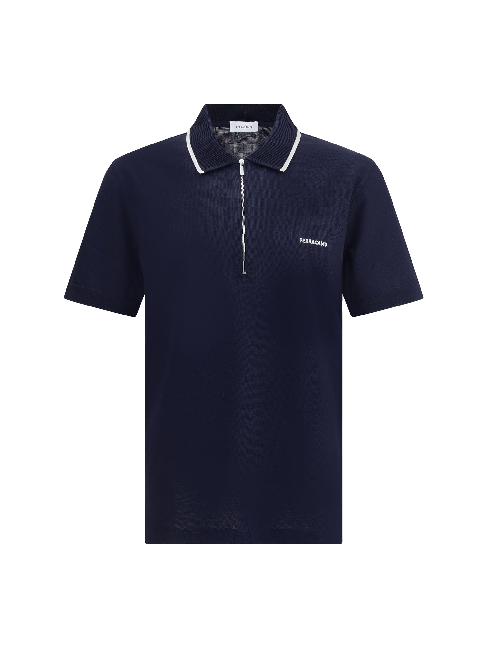 Ferragamo Cotton Zip Polo — Navy