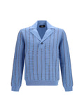 Fendi Knit Polo Collar Sweater — Blue