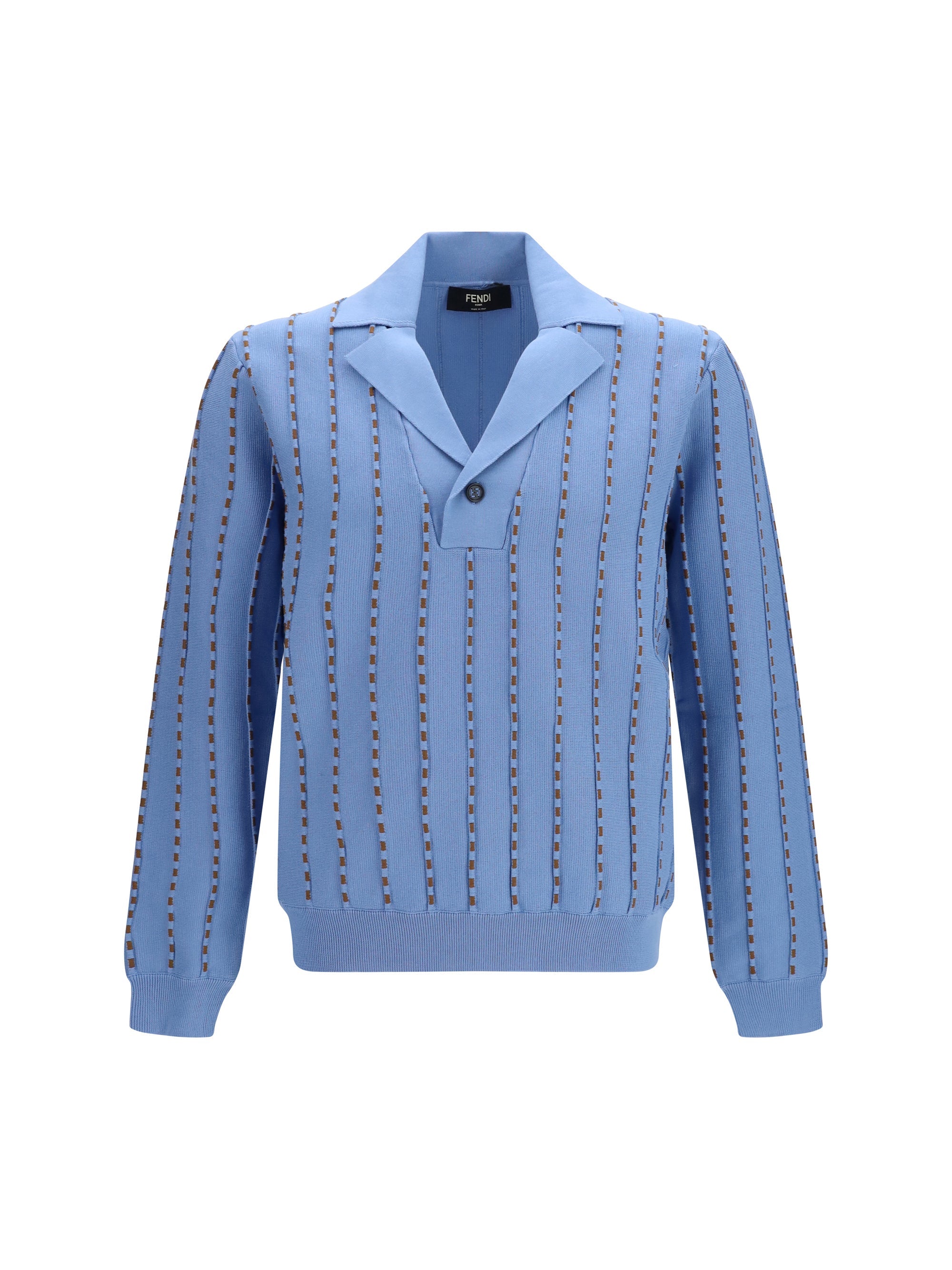 Fendi Knit Polo Collar Sweater — Blue