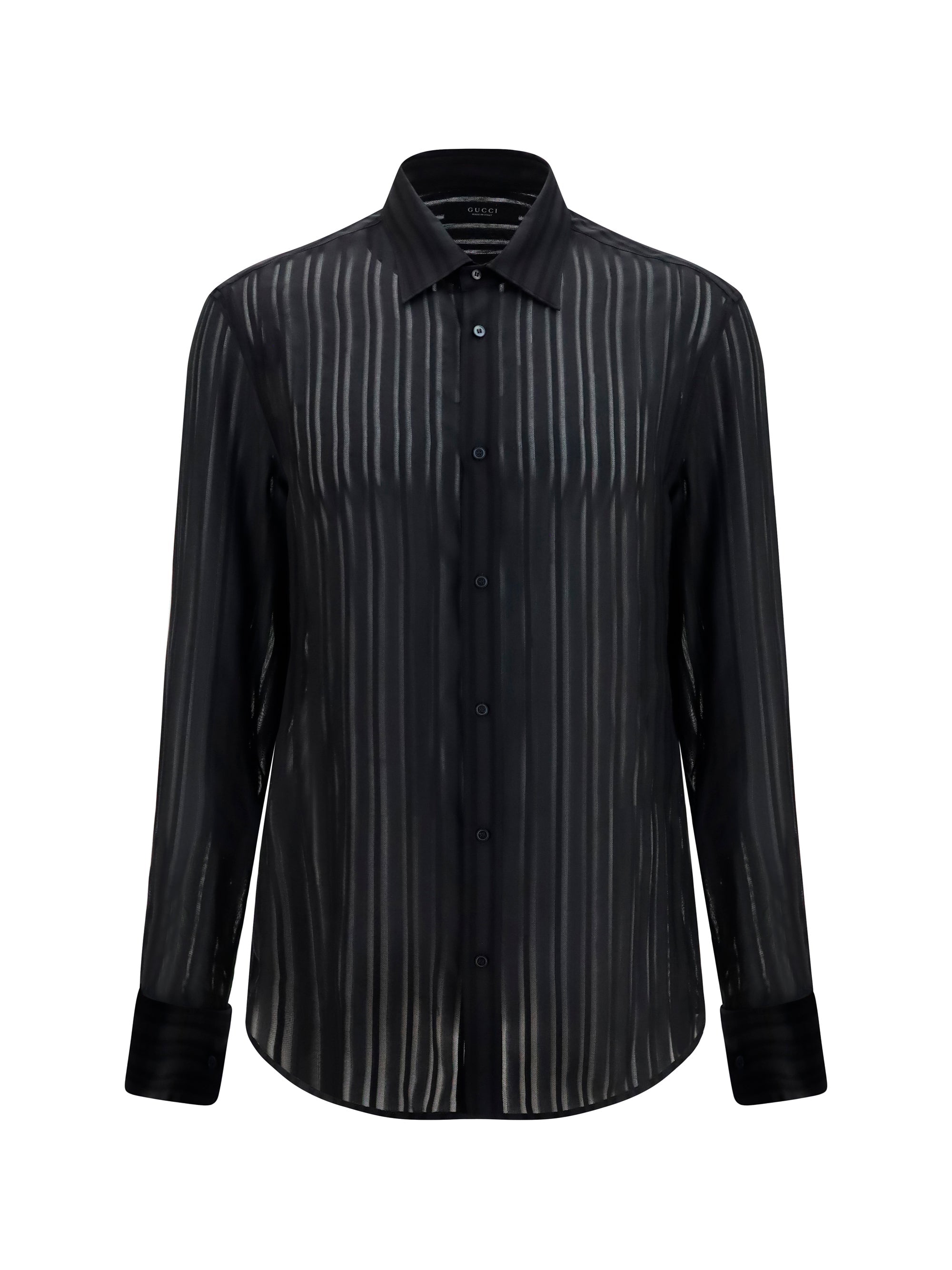 Gucci Striped Silk Gauze Shirt — Black
