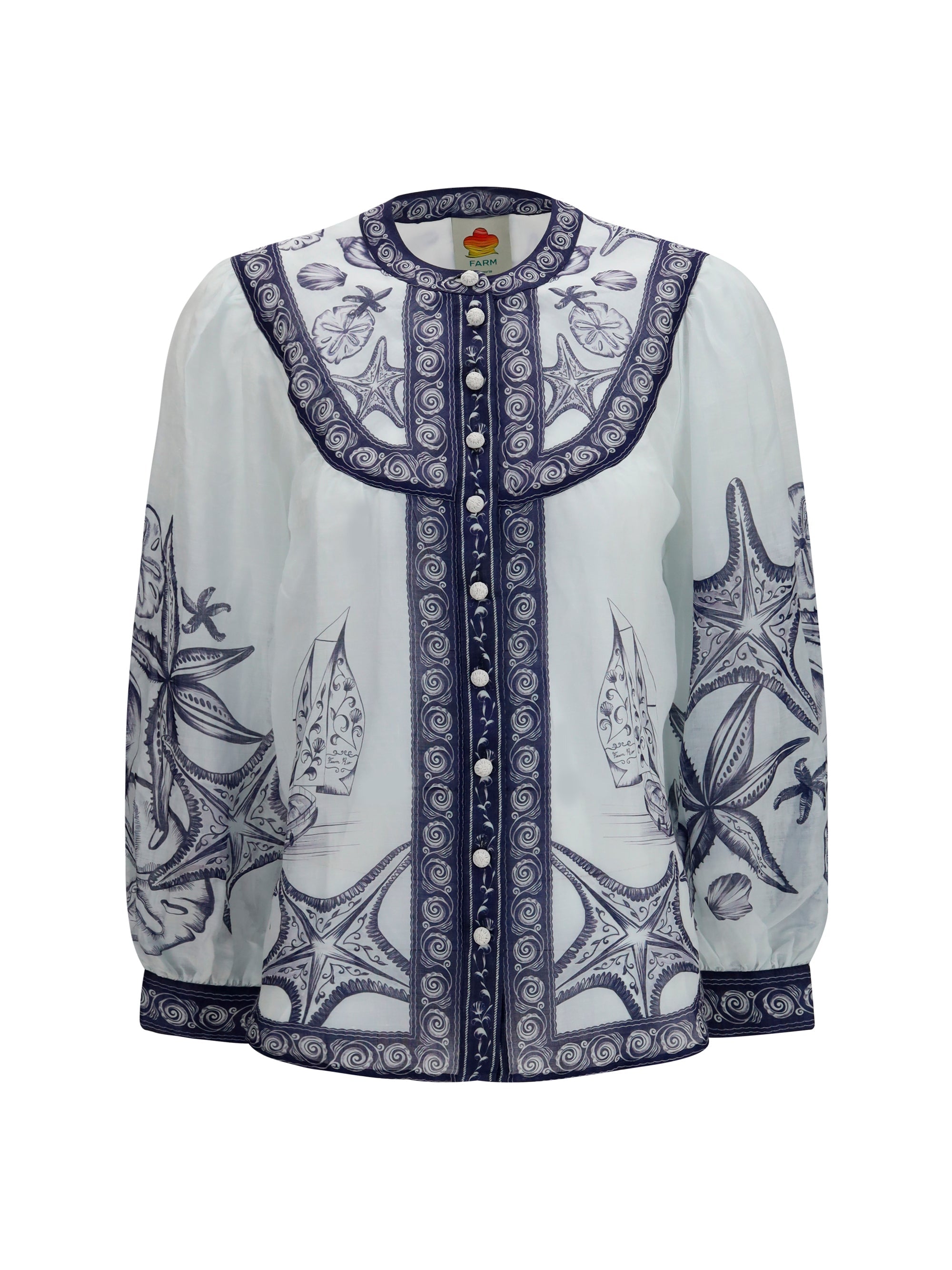 Farm Rio Seaside Print Blouse — White