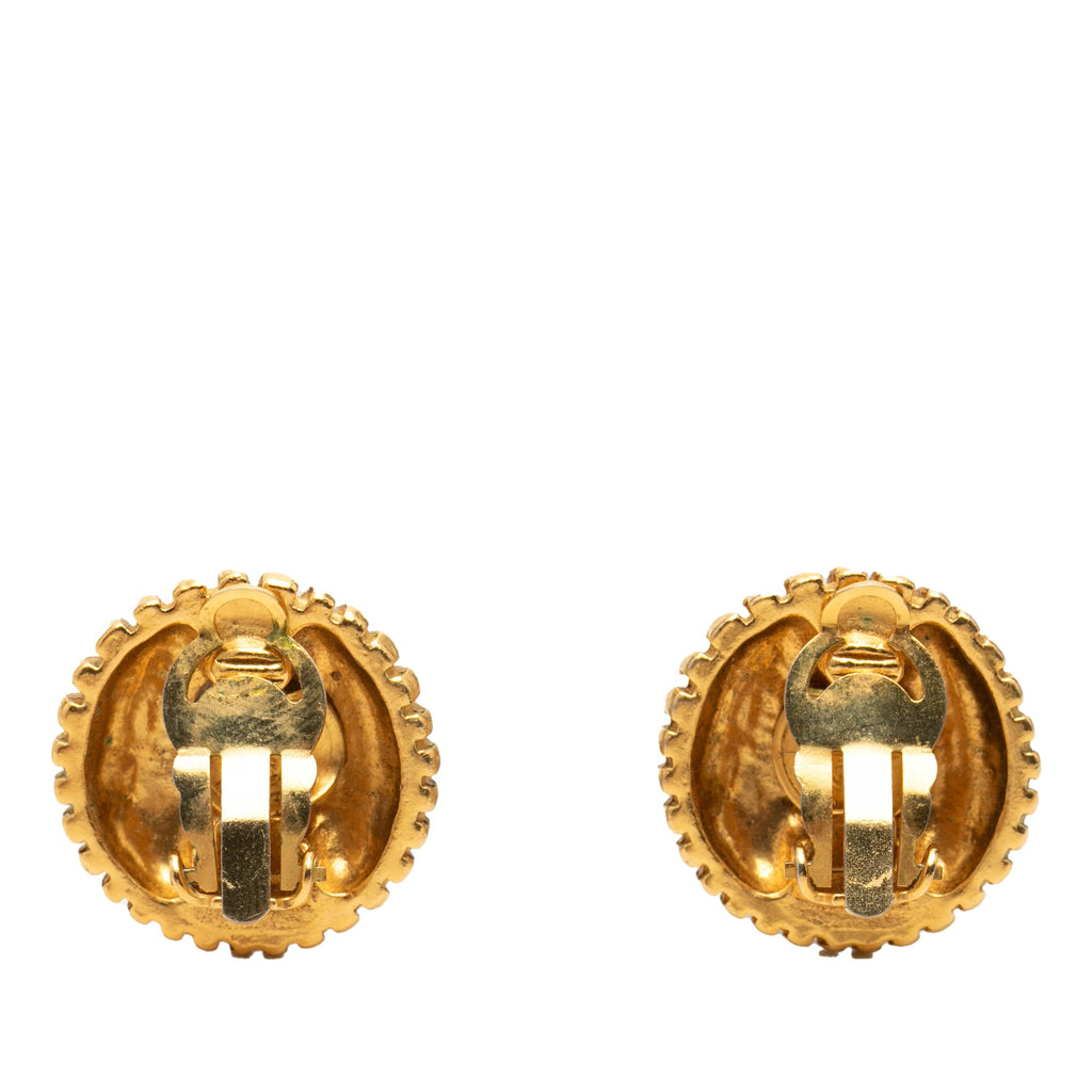 Gold Plated CC Sunburst Clip On Earrings