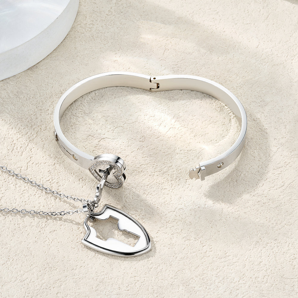 Personalizada Birthstone Cruz Llave Collar Desbloquear Corazón Pulsera Set con Texto Grabado Bautizo Cumpleaños Aniversario Regalo para Mujeres Creyentes
