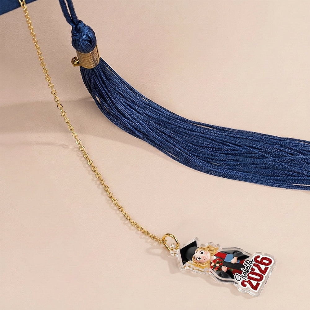 Personalizado Glitter Cartoon Character Graduation Cap Charm Tassel Decoration with Name and Year Graduation Gift for Graduates Friends