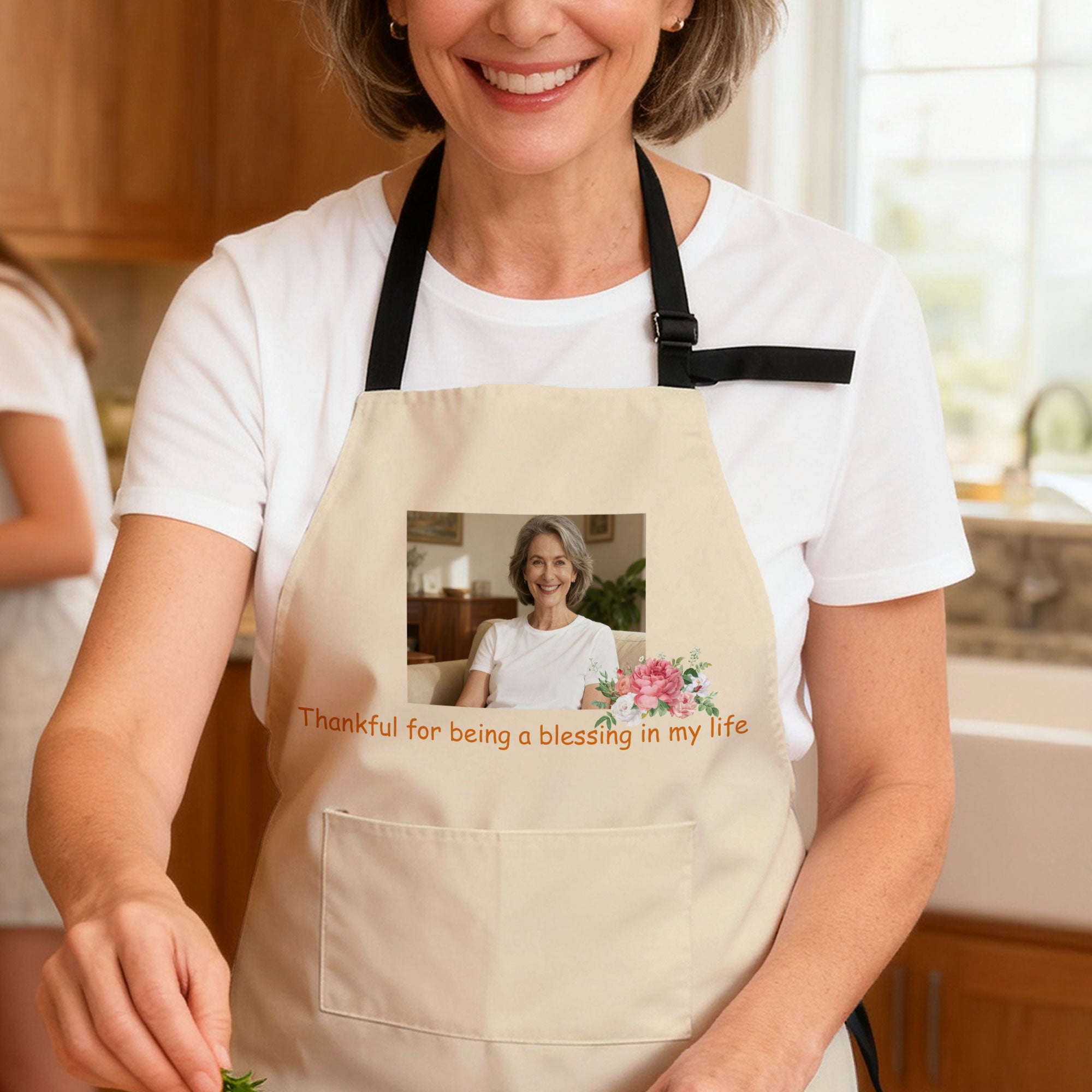 Delantal personalizado con estampado de labios de flores y conejo de Pascua con texto y bolsillos Actividades de cocina Regalo de Pascua de San Valentín para los amantes de la cocina en familia