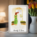 Personalizada de dibujos animados de la novia y la mamá LED Marco de fotos Espejo con nombres y texto Aniversario de boda Regalo para las mujeres novias