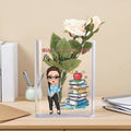 Jarrón de acrílico transparente personalizado con el libro de la estantería de texto del personaje de dibujos animados decoración de la habitación cumpleaños Día del Maestro Apreciación de regalo para