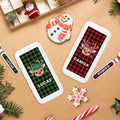 Reno de dibujos animados personalizado Copo de nieve A cuadros Niño Tenedor de acero inoxidable Cuchara Cuchillo Juego de cubiertos de 3 piezas con nombre y estuche Regalo de Navidad para niños Niñas