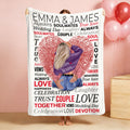 Personalizada de dibujos animados de caracteres del corazón de huellas dactilares Vow Word Cloud Suave manta con nombre de la pareja Decoración del hogar Regalo del Día de San Valentín para la pareja