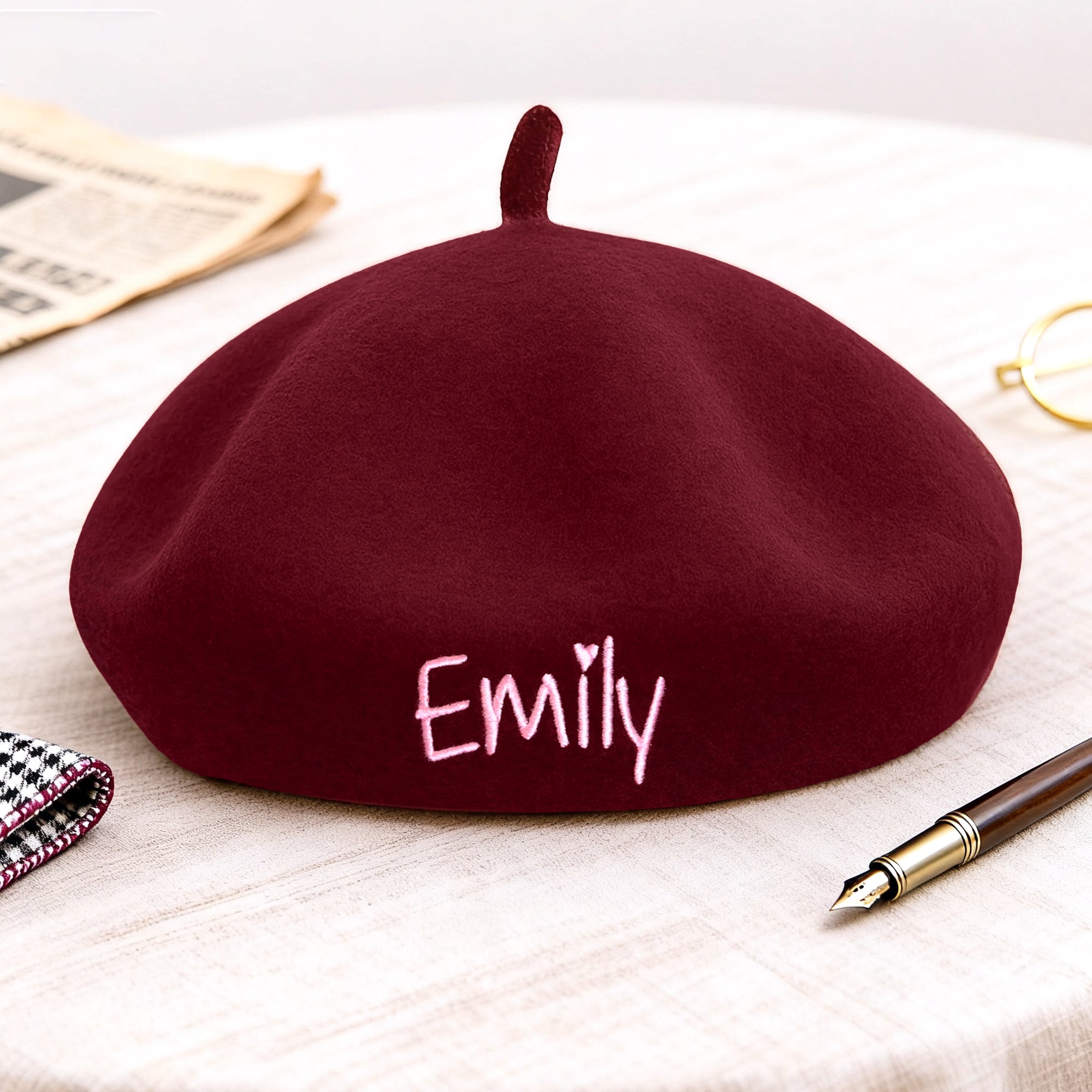 Gorro de Lana Vintage Personalizado con Nombre Bordado Accesorio de Invierno Regalo de Cumpleaños de Navidad para Mujeres Hombres