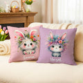 Personalizado lindo conejo multicolor funda de almohada con nombre decoración del hogar regalo de cumpleaños para niños niñas