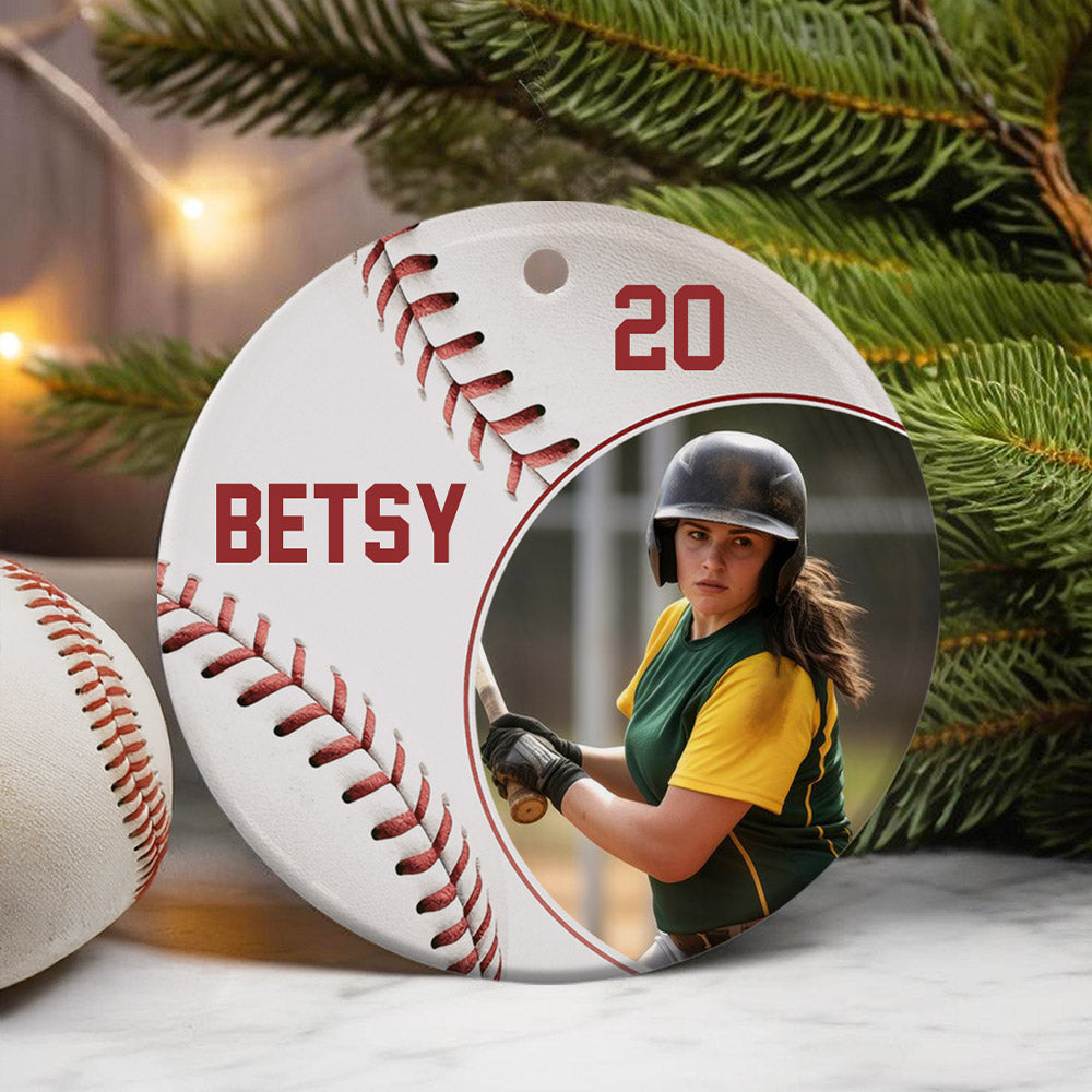 Personalizado Softbol Béisbol Foto Adorno de cerámica con nombre y número Árbol Decoración Navidad Cumpleaños Regalo para el jugador de pelota Entrenador Amigos