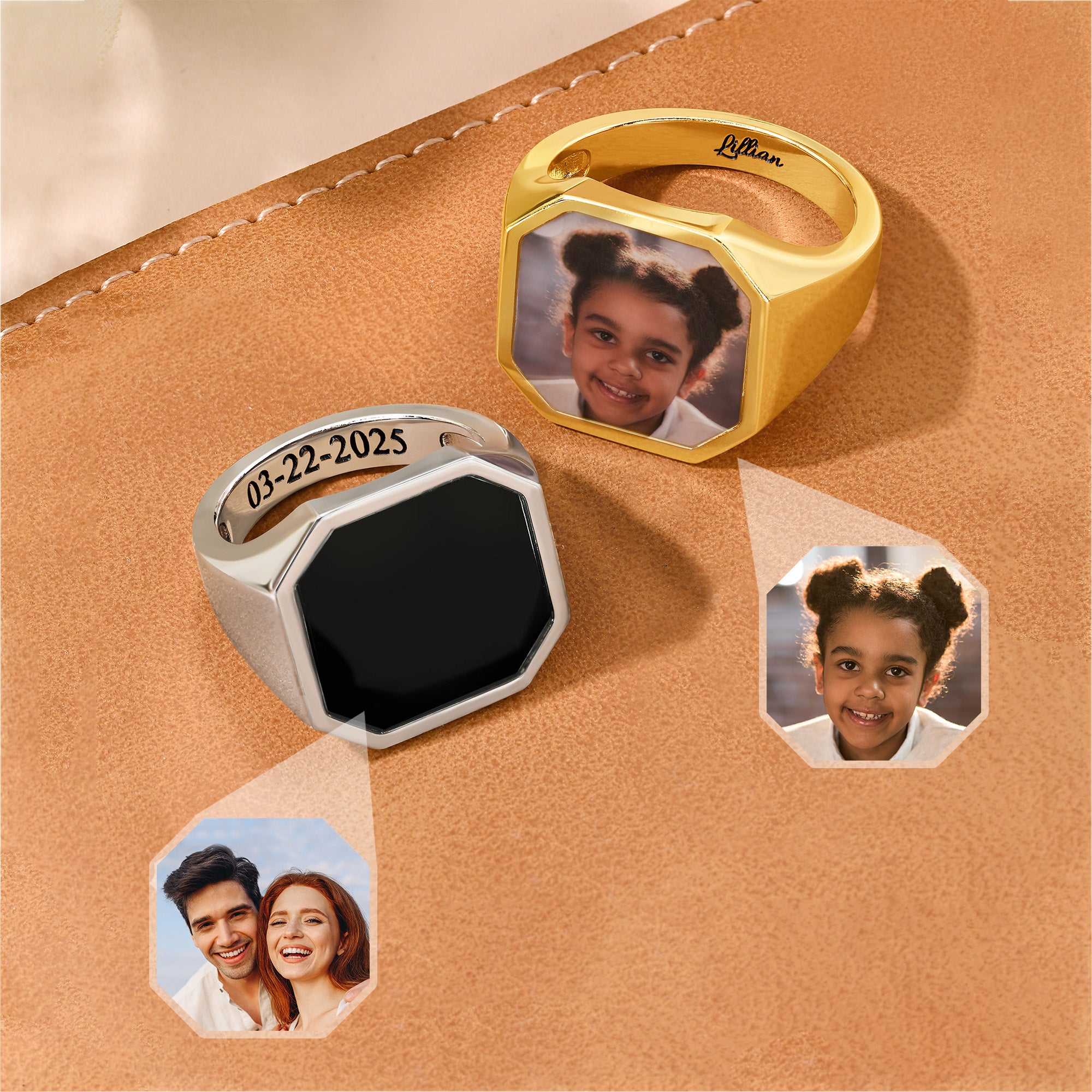 Anillo personalizado de plata de ley con foto oculta activada por calor y texto Joyería memorable Regalo de aniversario de cumpleaños para hombres Pareja Familia