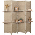 4-Panel Freestanding Room Divider with Shelves, Wave-Fibre Folding Privacy Screen for Bedroom or Office, 180 cm, Natural Wood Finish