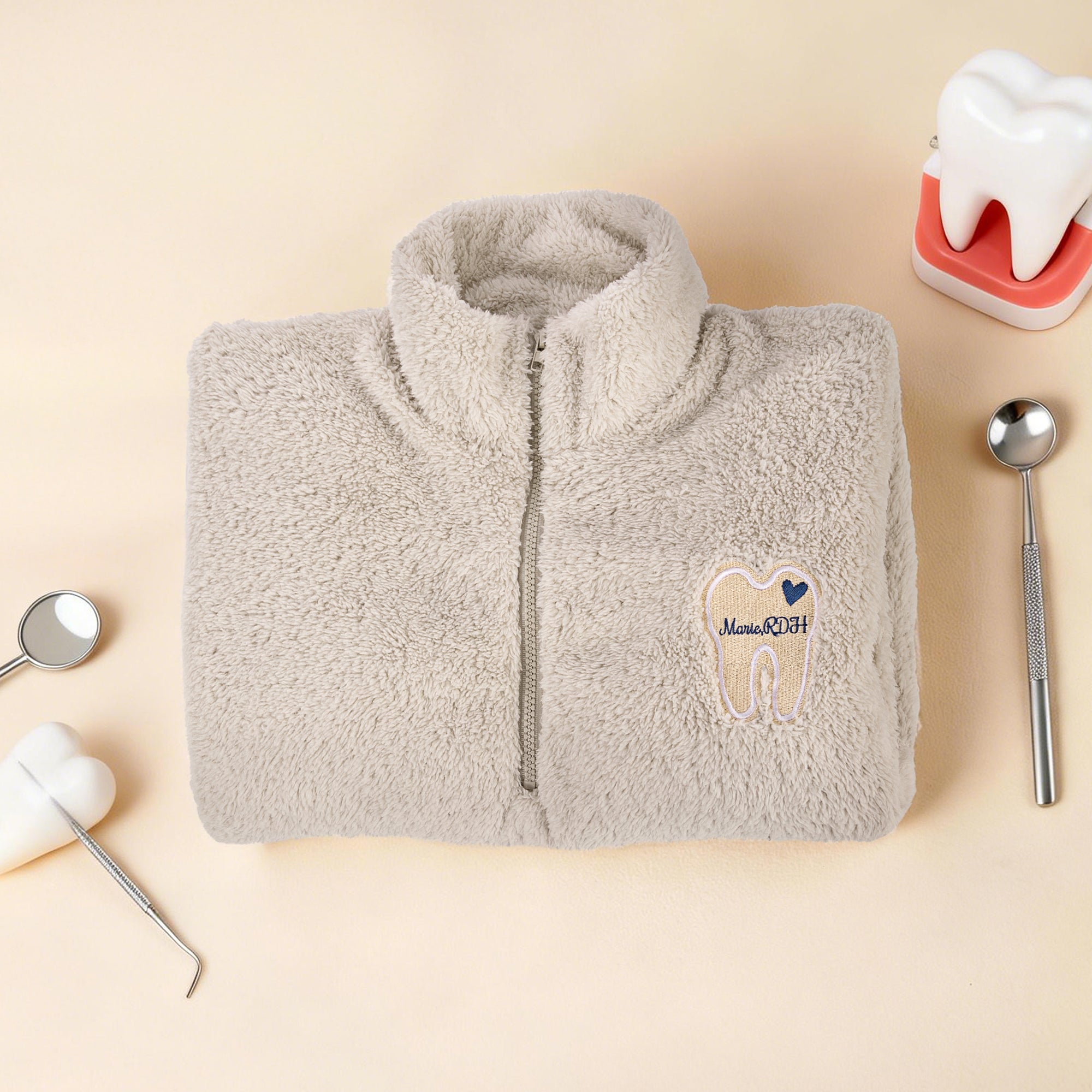 Sudadera Sherpa Dientes Personalizada con Nombre Enfermería Clínicas Uso Diario Regalo de Cumpleaños para Dentistas Enfermeras