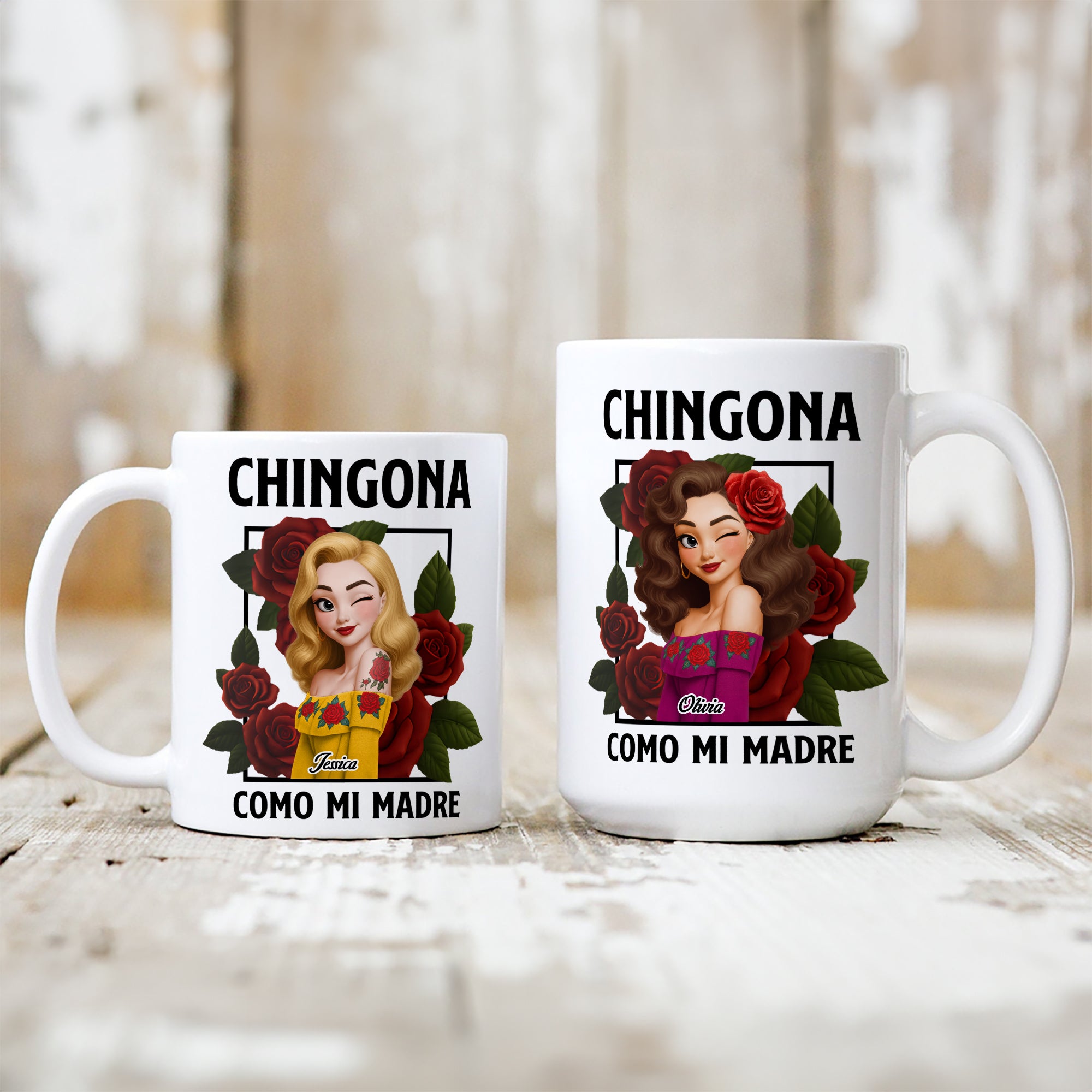 Personalizada Rose 3D Style Personaje Clipart 11 oz 15 oz Taza de café de cerámica con el nombre de uso diario Decoración del hogar Aniversario Cumpleaños Regalo para la Madre Esposa