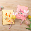 Conejito de Pascua Personalizado Disfraz de Conejo de Pascua Huevos A5 Página rayada Cuaderno de Espiral y Pom Pom Bolígrafo Set con Nombre Pascua Fiesta Favorecer Regalo para Niños Niñas