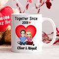 Personalizado Juntos Desde Año Corazón Caricatura Pareja Personaje 11 oz Taza de café de cerámica con nombres Aniversario Cumpleaños Regalo para Parejas