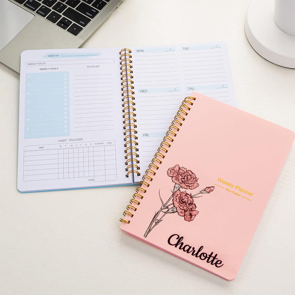 Personalizada Nacimiento Flor Planificador Semanal Espiral A5 Cuaderno con Nombre Año Nuevo Graduación Cumpleaños Regalo para Familia Amigos