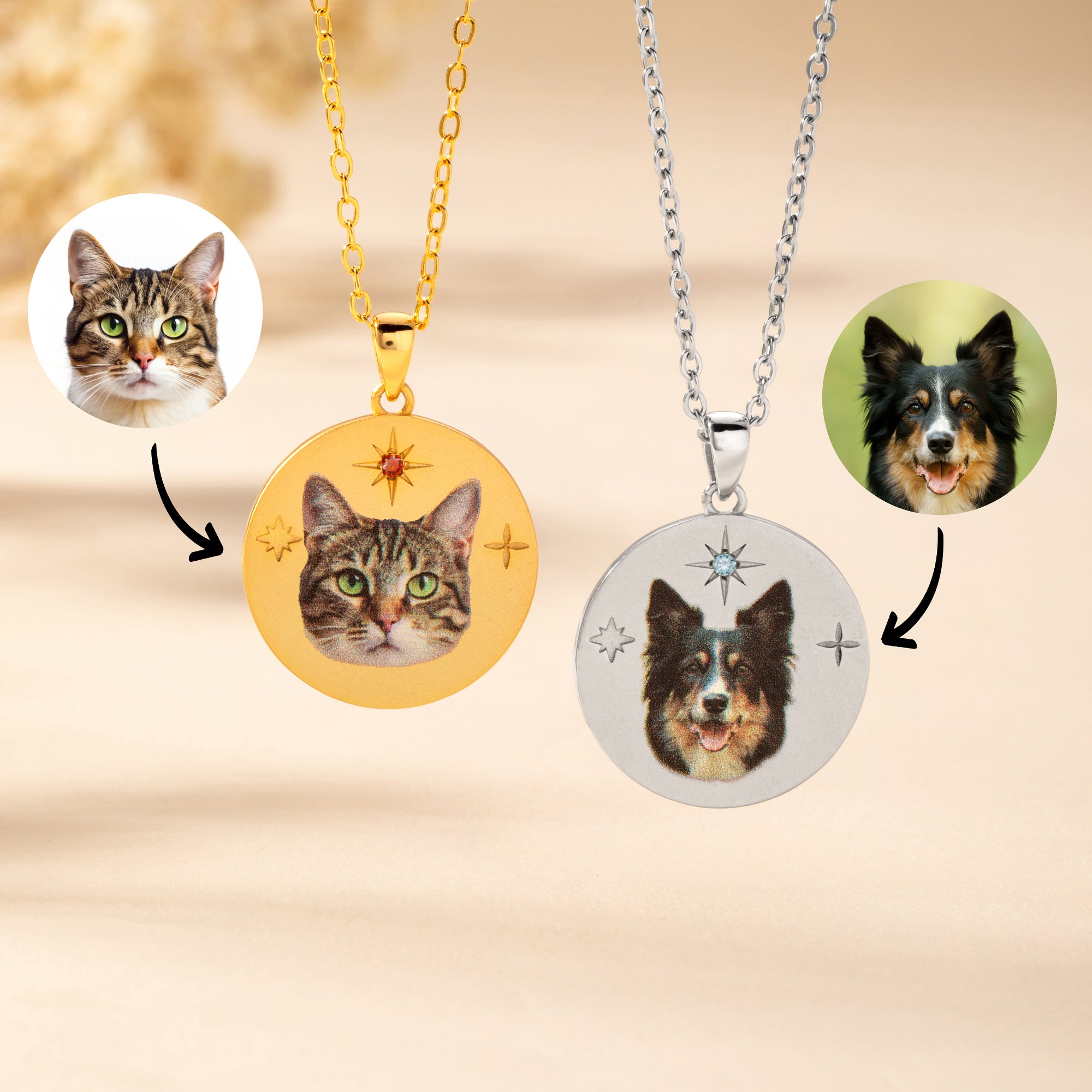 Personalizado lindo collar de la piedra de nacimiento de la foto de la cara del animal doméstico con el regalo de cumpleaños del día de adopción del texto para los dueños de mascotas