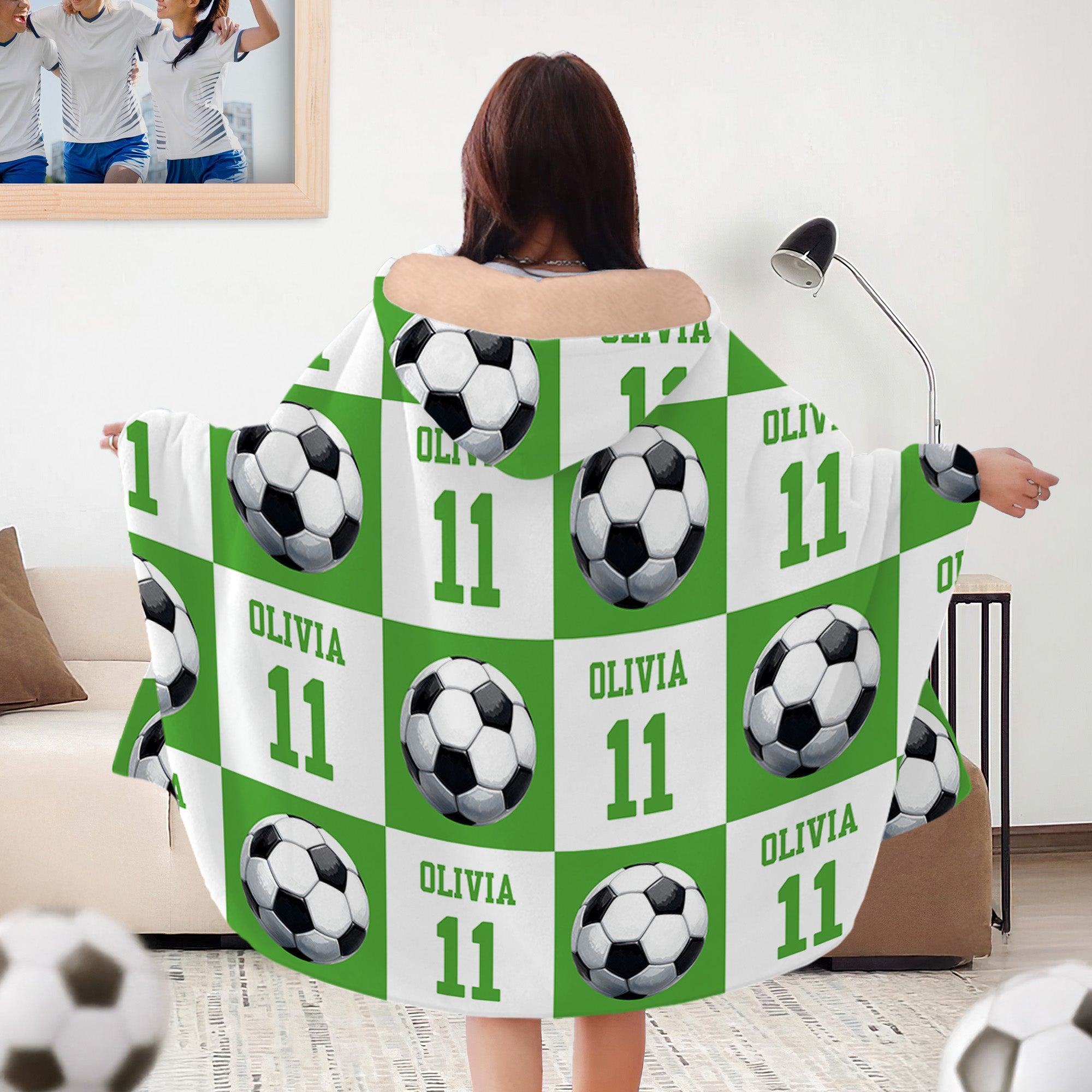 Manta con capucha personalizada con motivos deportivos en varios colores con nombre y número Regalo de Navidad y Cumpleaños para familias amantes del deporte