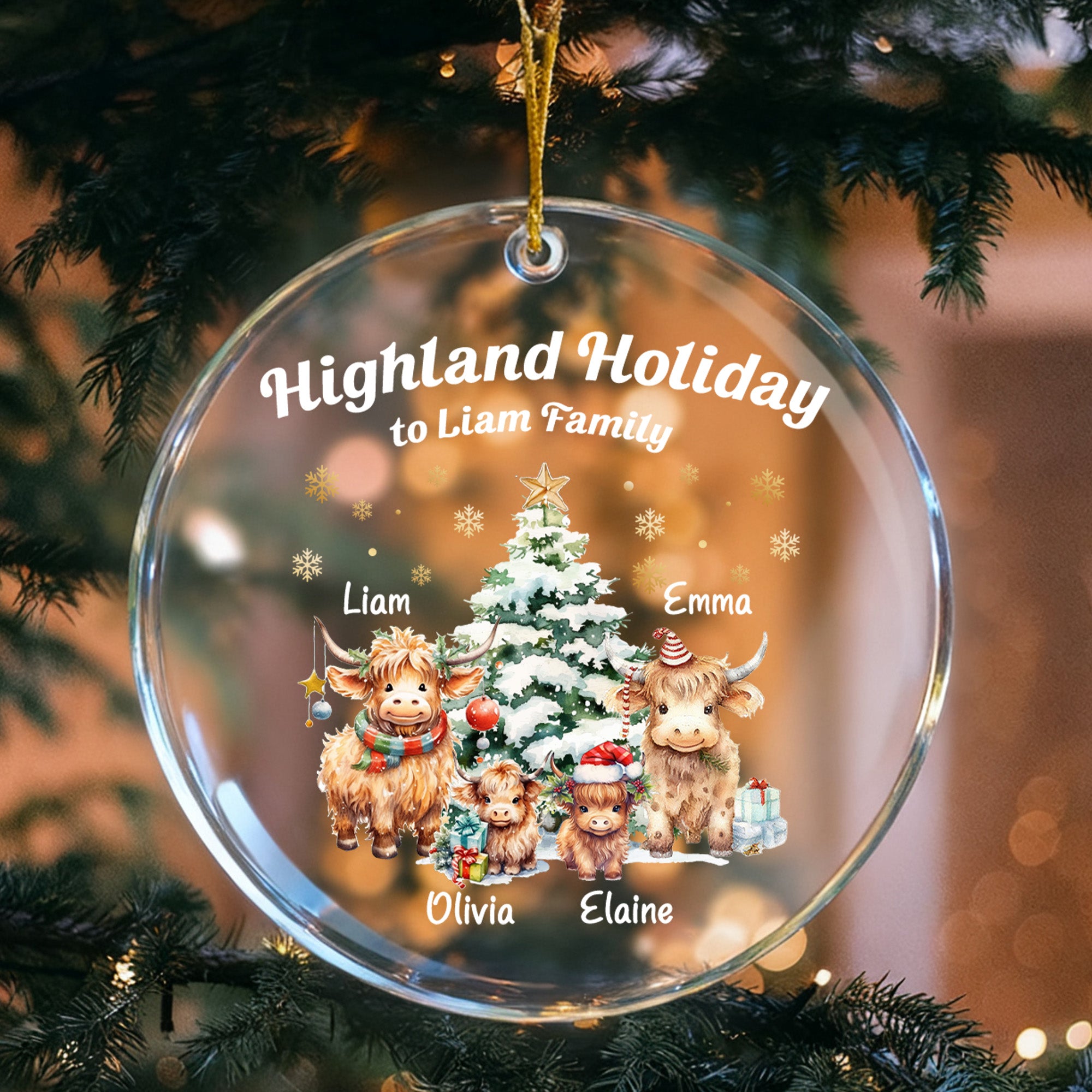 Personalizado Lindo 1-3 Niños Highland Vaca Acrílico Ornamento con Texto Decoración del Árbol del Hogar Regalo de Navidad para la familia Highland Cow Lovers