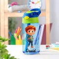 Botella personalizada de 475 ml con personaje de dibujo animado y nombre pajita de silicona y tapa regalo de cumpleaños o vuelta al cole para niños