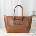 Personalizado minimalista de gran capacidad de cuero de la PU bolsa de asas con el nombre de todos los días de viaje de ida y vuelta accesorio de regalo de cumpleaños para las mujeres