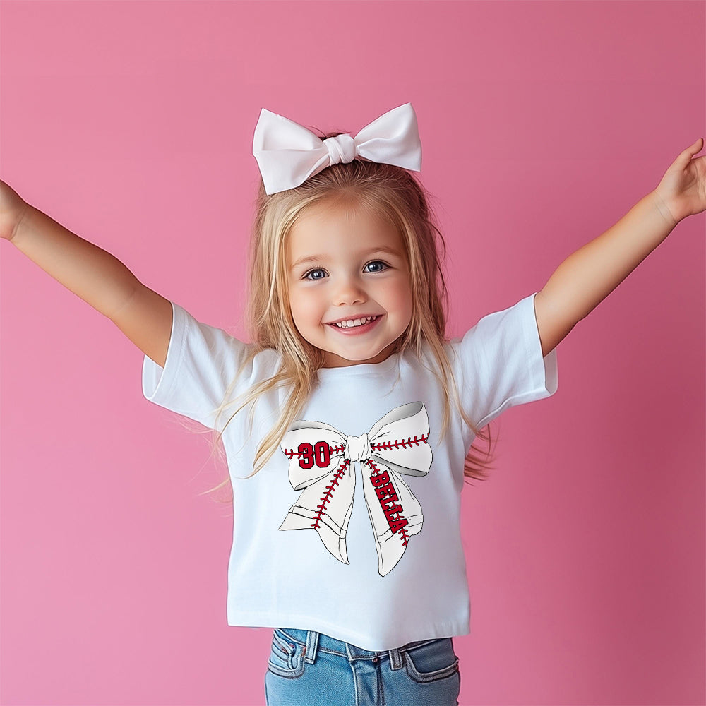 Personalizado Multicolor Pelota Deportes Coqueta Lazo 100% Algodón Camiseta con Nombre y Número Equipo Game Day Regalo para Niñas Mujeres Amantes de los Deportes