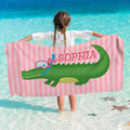 Cute Diving Alligator Striped Quick Dry Oversized Beach Towel con nombre Summer Travel Essential Birthday Gift for Girls Boys