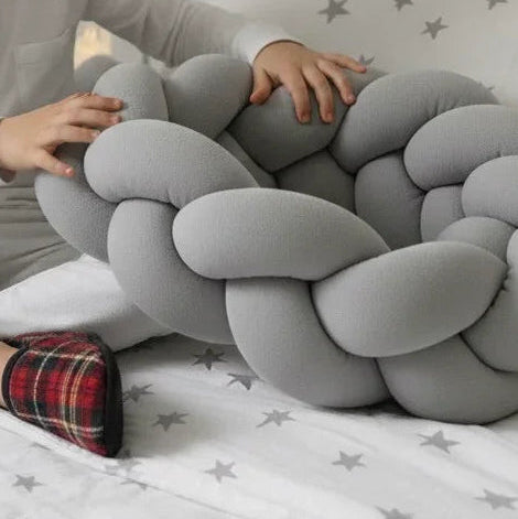 Trenza Cuna Gris Algodón 210cm - Protector de Cuna Suave y Seguro