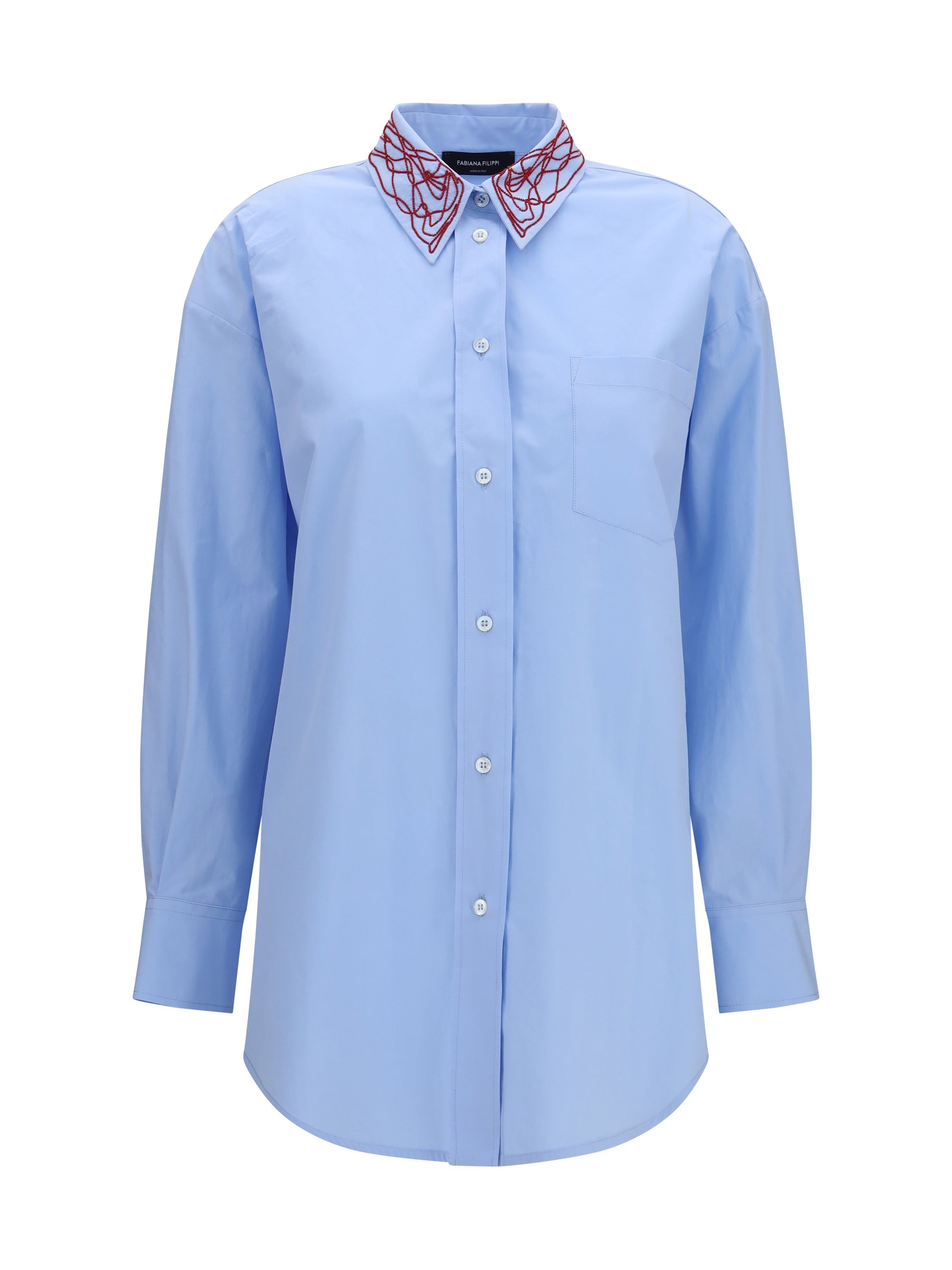 Fabiana Filippi Embellished Collar Poplin Shirt — Blue
