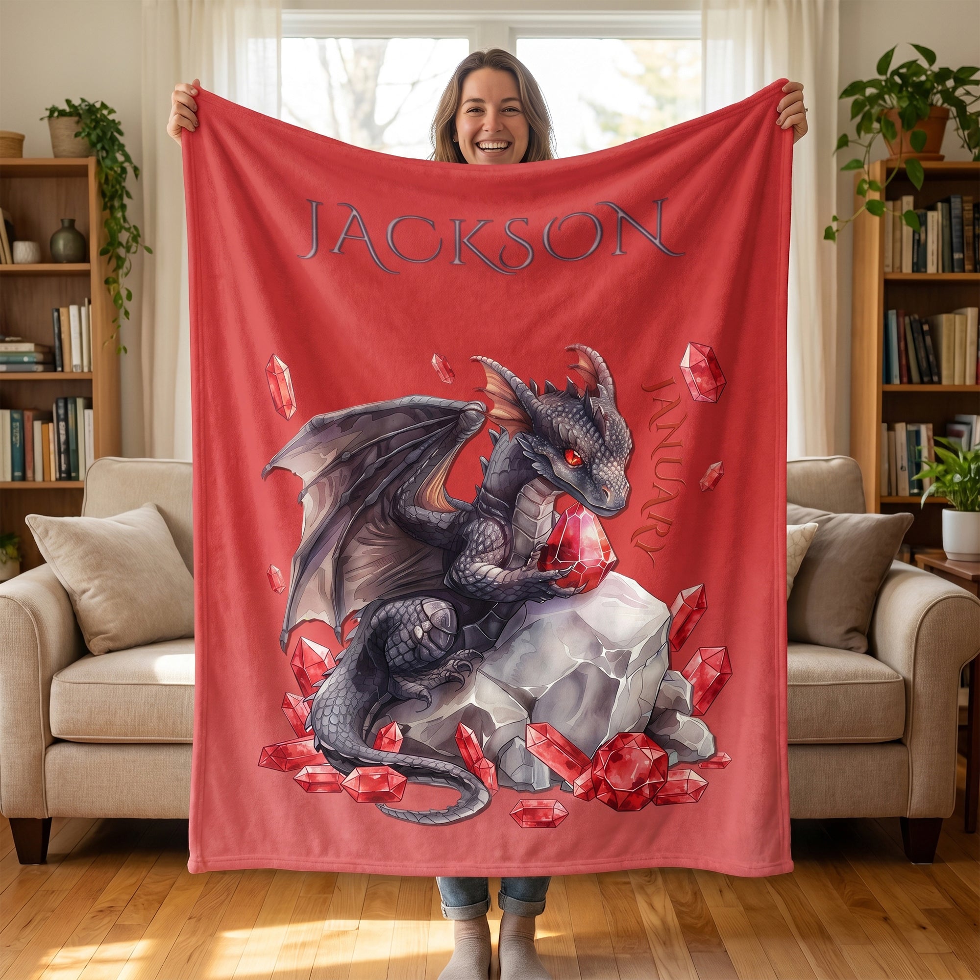 Dragón personalizado piedra de nacimiento suave manta con nombre Decoración del hogar Fiesta de cumpleaños de regalo para los amantes del dragón Amigos