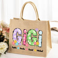 Flores de colores personalizadas Bolsa de yute grande con apodo y 1-12 nombres Día de la Madre Regalo de cumpleaños para mamá Abuela