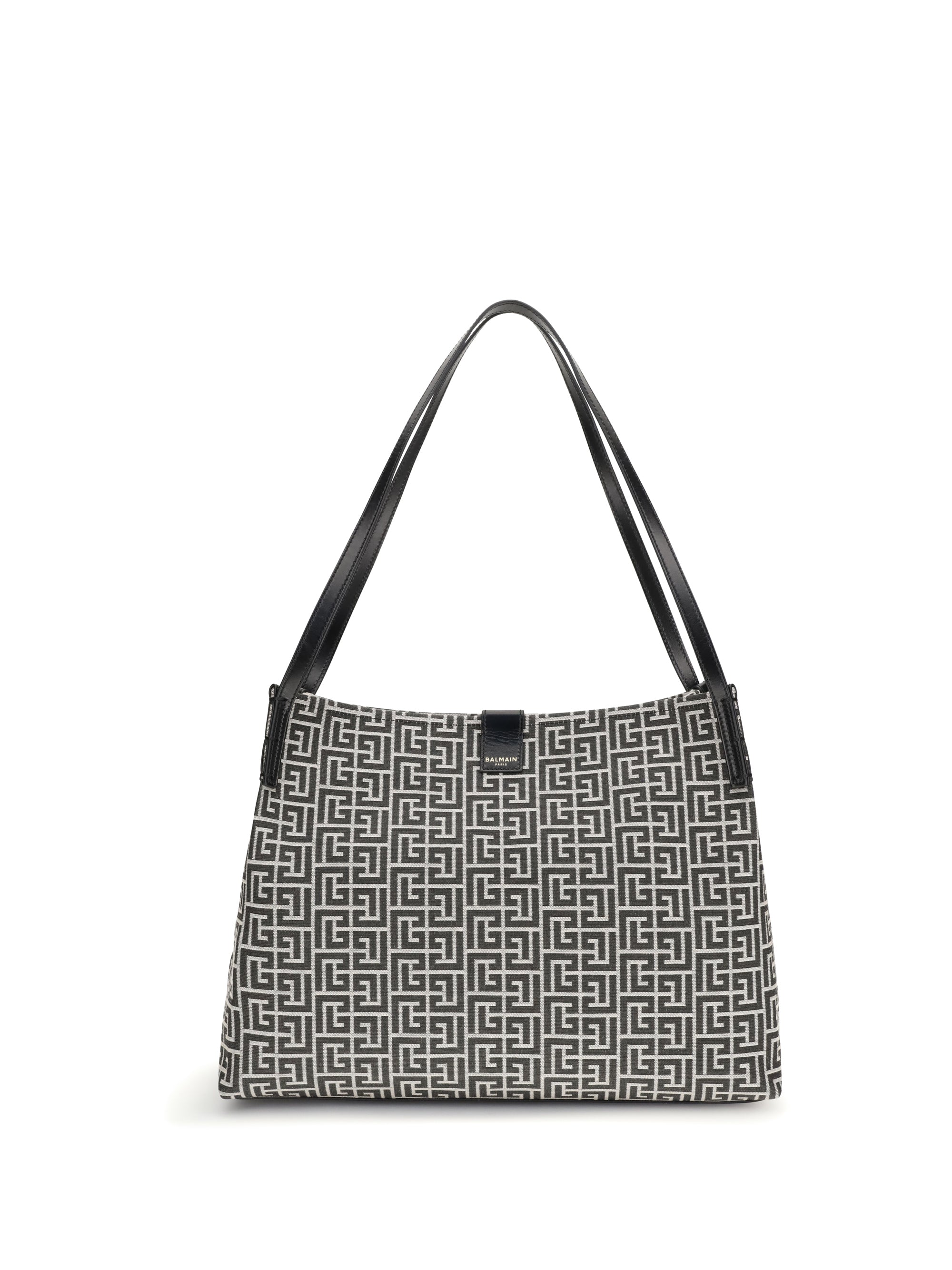 Balmain Logo-Jacquard Shoulder Bag — Gray