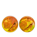 Gold Plated Resin CC Camellia Button Clip On Earrings