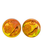 Gold Plated Resin CC Camellia Button Clip On Earrings