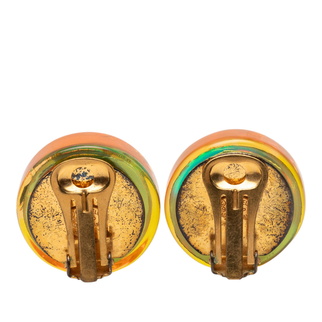 Gold Plated Resin CC Camellia Button Clip On Earrings