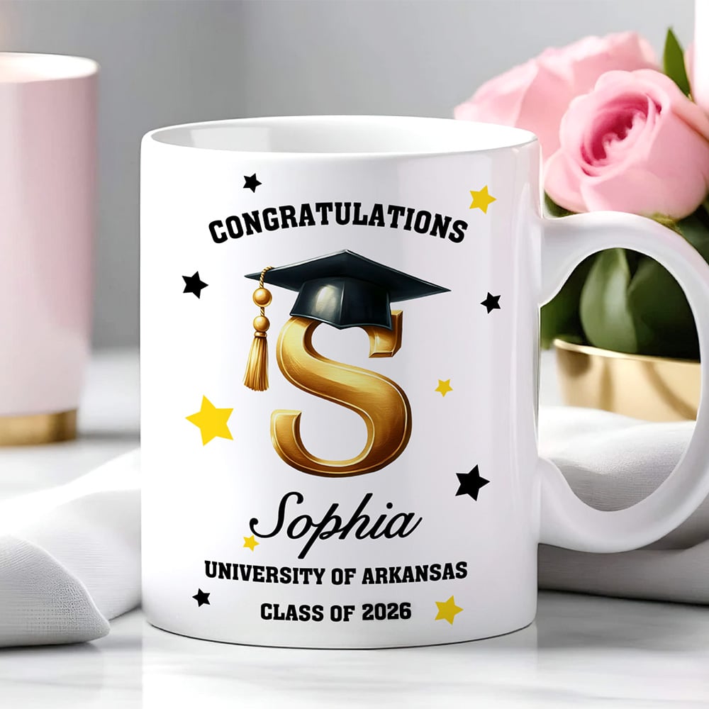 Taza de café de cerámica blanca personalizada con el nombre y el año de graduación Regalo de graduación para graduados