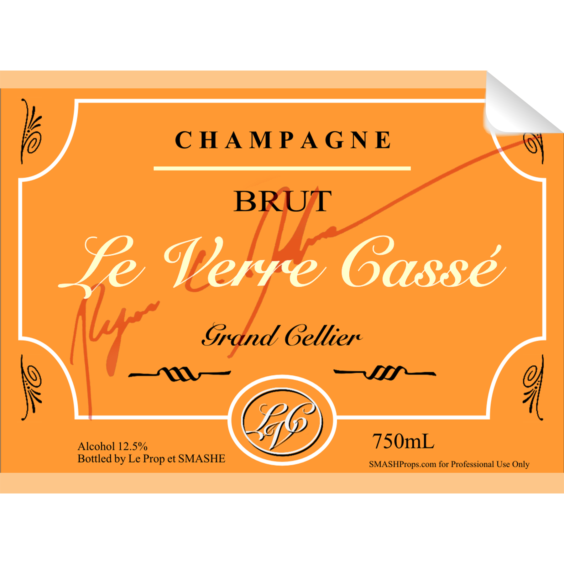 La Verre Champagne Bottle Single Self Adhesive Label - License and Royalty Free for Film Use By Prop Money Inc.
