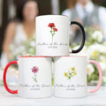 Personalizada Nacimiento Flor 11 oz 15 oz Taza de cerámica con el texto y la fecha Bridal Shower Wedding Party Regalo para mamá