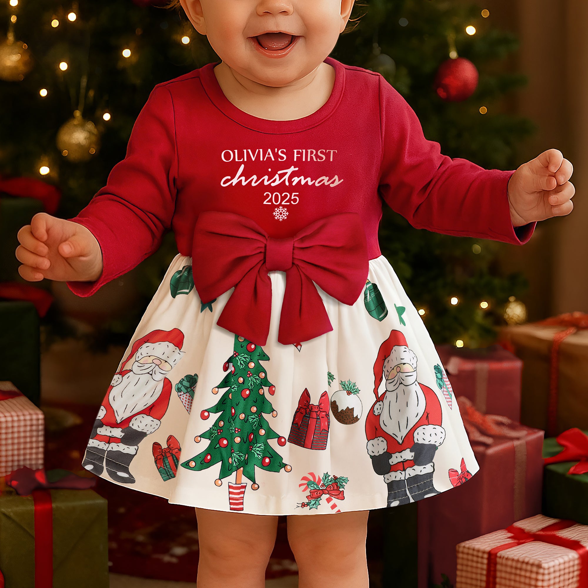 Bebé Niña Personalizado Primera Navidad Lazo Tutu Vestido Conjunto con Nombre y Año Fiesta de Navidad Conjunto Regalo de Navidad para Bebé Niña