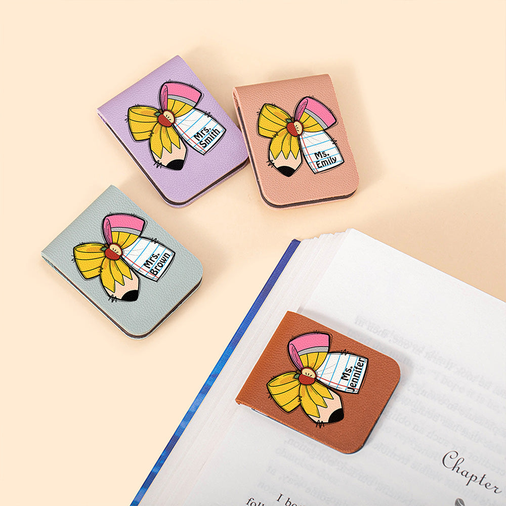 Lazo de lápiz personalizado Multicolor Marcapáginas magnético Clip con nombre Lectura Papelería Suministros Día del Maestro Regalo de cumpleaños para los maestros