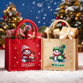 Bolsa grande de yute personalizada con nombre y año Muñeco de nieve Copo de nieve Regalo para fiesta de Navidad para niños