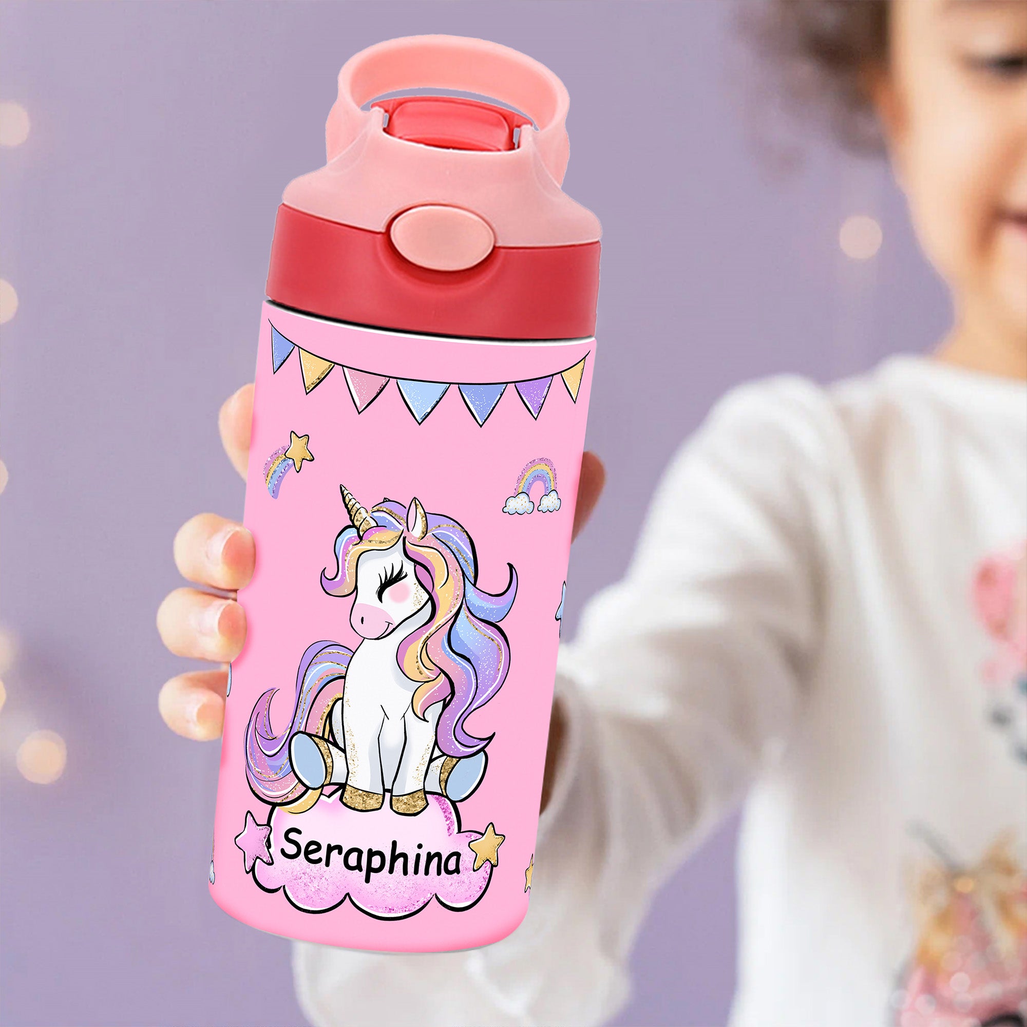 Botella isotérmica personalizada con nombre y pajita de silicona para uso diario Regalo de cumpleaños y vuelta al cole para niñas