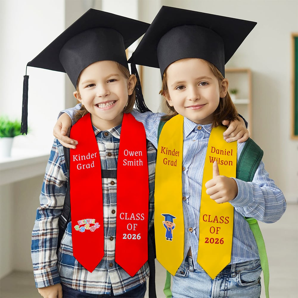 Gorro de Graduación Personalizado Fajín de Graduación Infantil de Dibujos Animados con Nombre y Nombre de la Escuela Regalo de Graduación para la Clase de 2025 Preescolar Jardín de Infancia