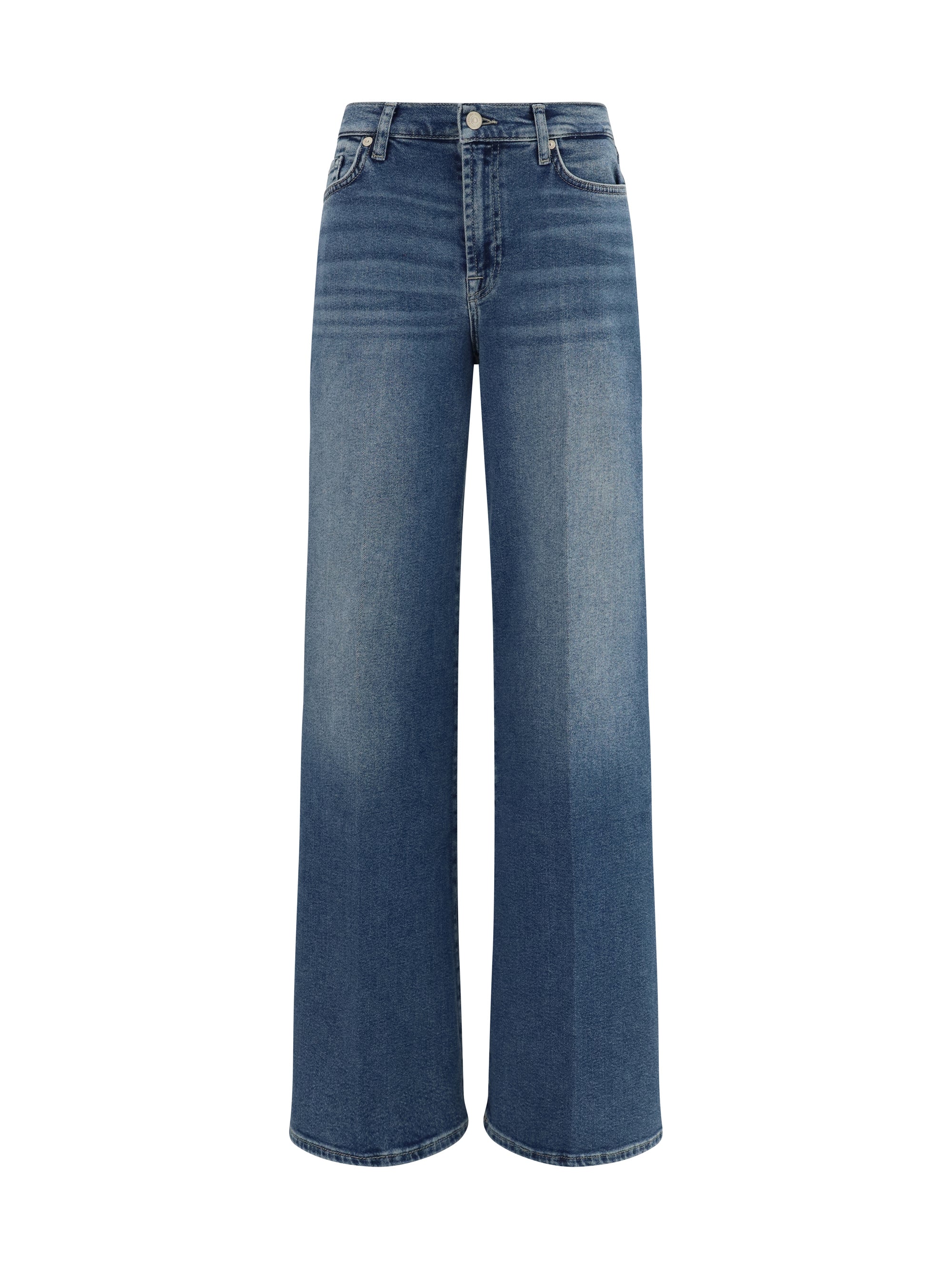 7for High-Stretch Flared Denim Jeans — Blue