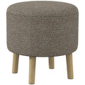 Linen-Look Ottoman Storage Stool with Oak Legs and Cushioned Top