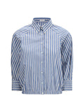 Brunello Cucinelli Shadow Stripe Poplin Shirt — Blue